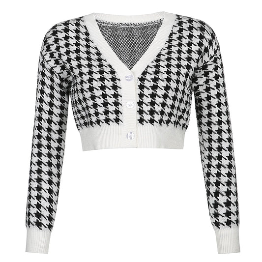 black and white checkered crop sweater