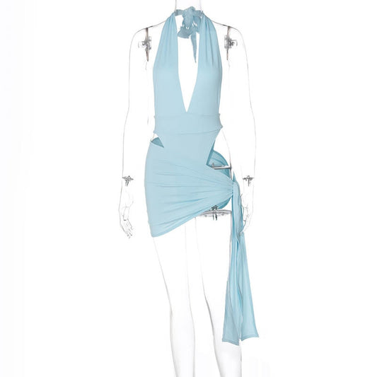 BLUE ONE PIECE SET WITH WRAP SKIRT