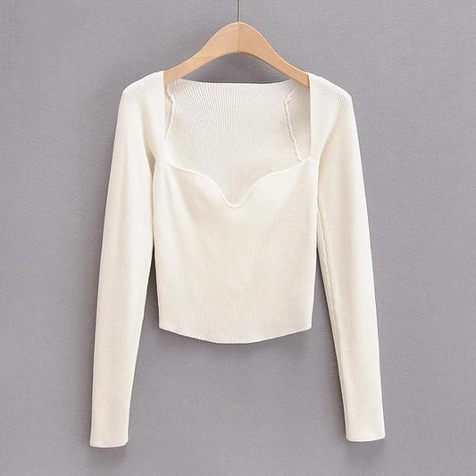 women's white long sleeve ribbed top