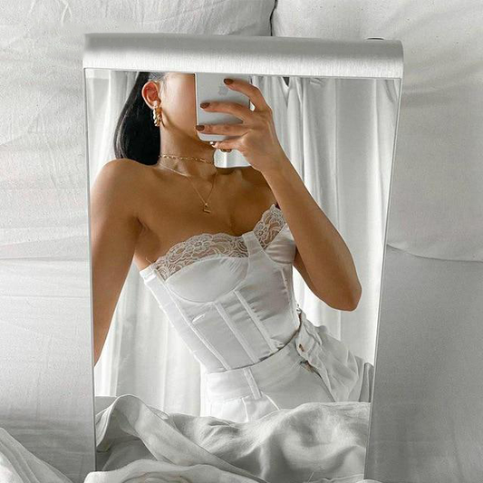white satin lace bustier corset top