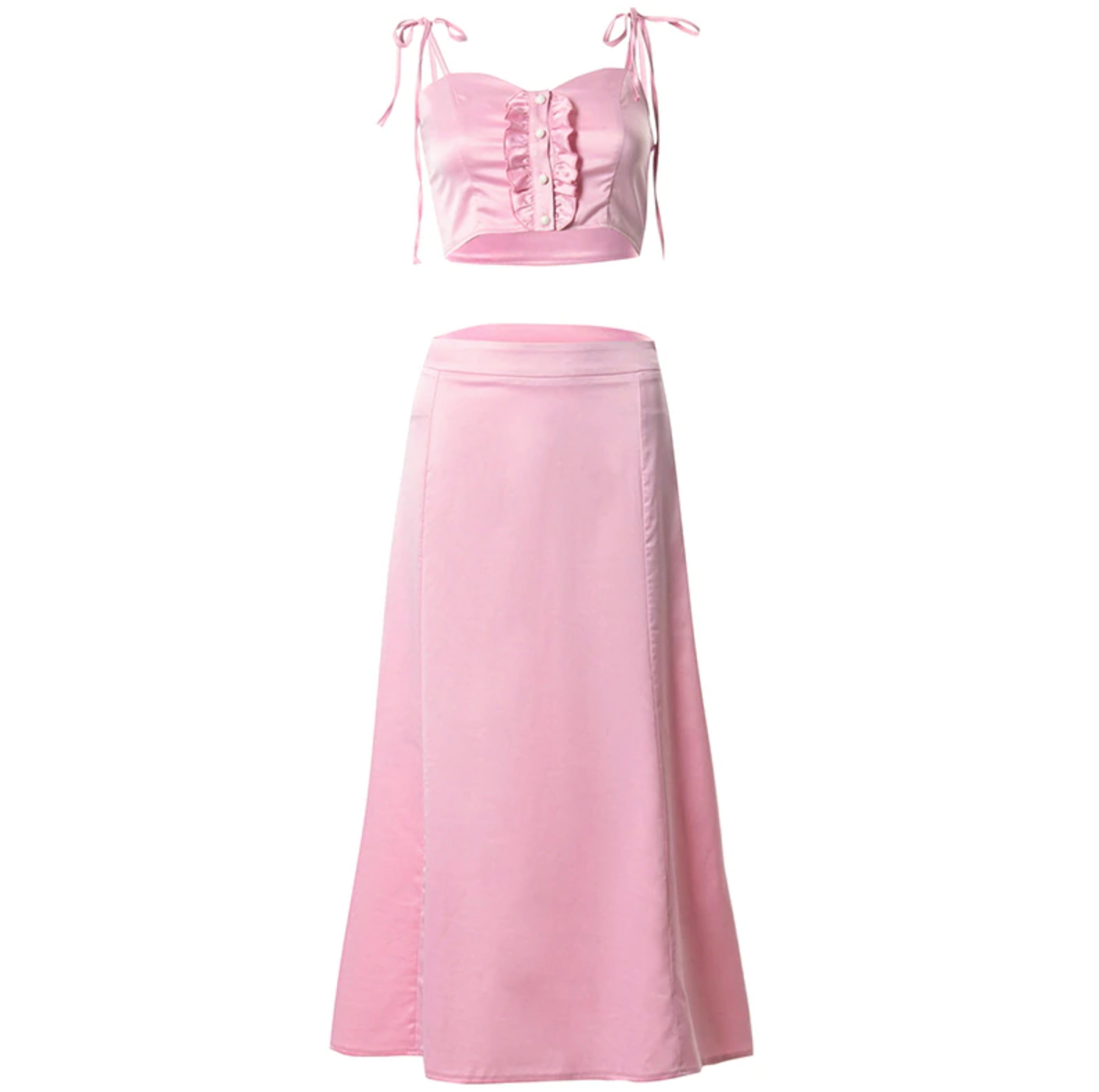 PINK TWO PIECE MAXI SKIRT SET WITH CROP TOP