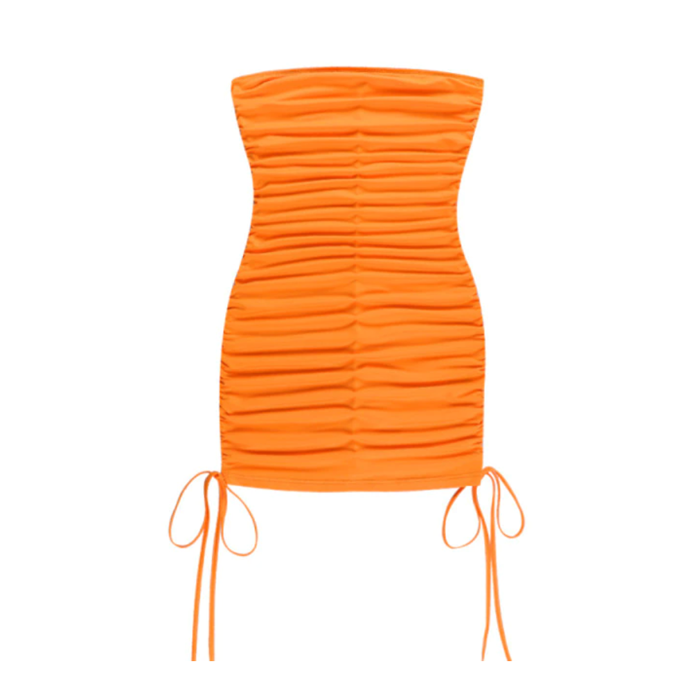 orange strapless mini day dress