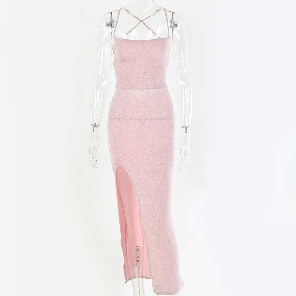 pink shimmer maxi dress