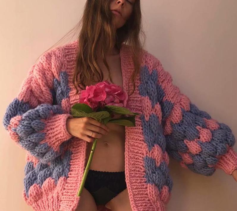 women's pink knit cardigan sweater top