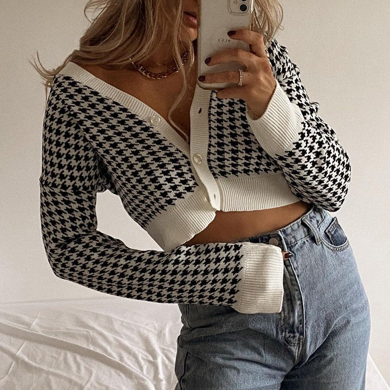 black and white checkered crop sweater