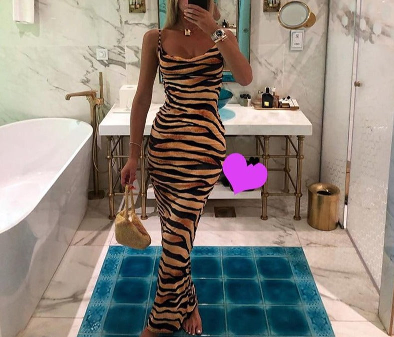 women's tiger print maxi dress