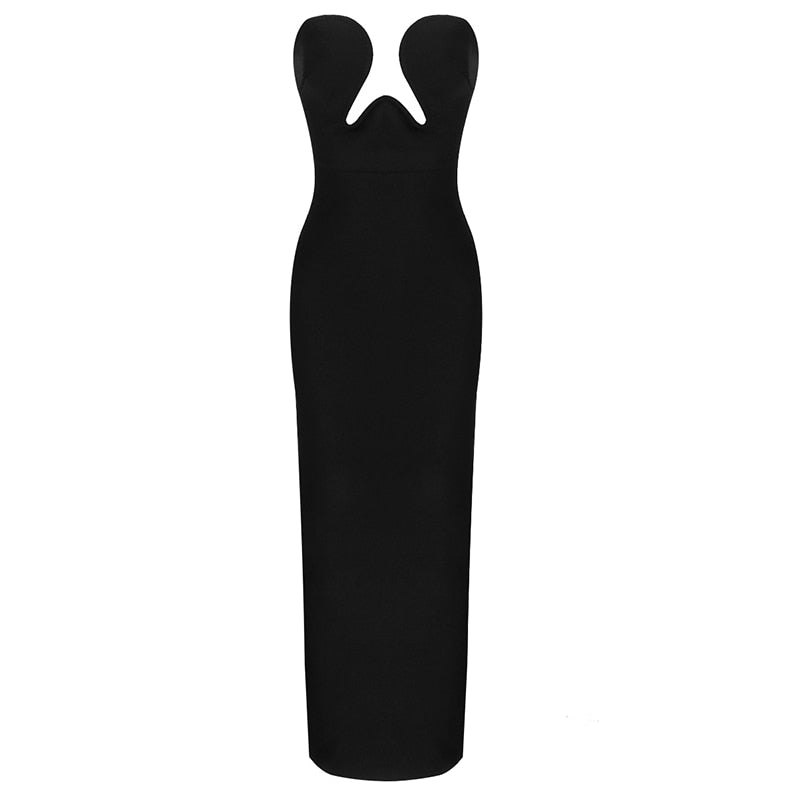 women's designer black strapless bustier maxi dress