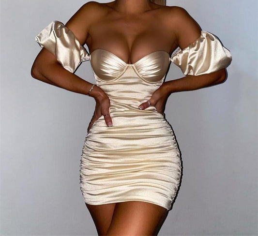 gold puff sleeve mini party dress
