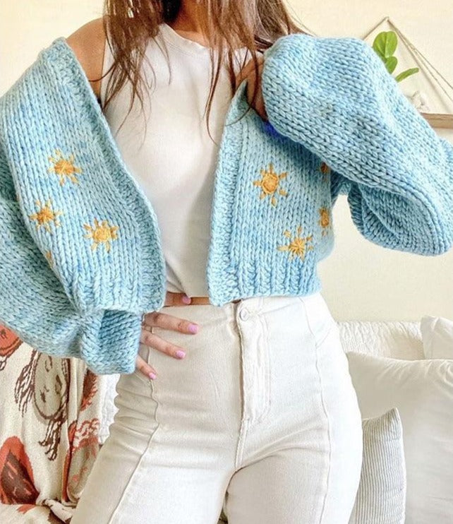 blue knit cardigan top