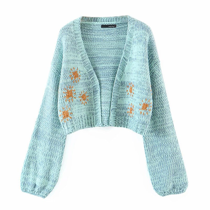 blue knit cardigan top