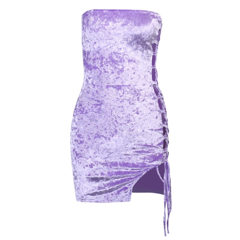 purple velvet mini dress