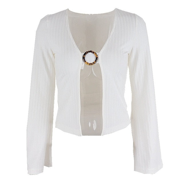 white ribbed open front long sleeve top