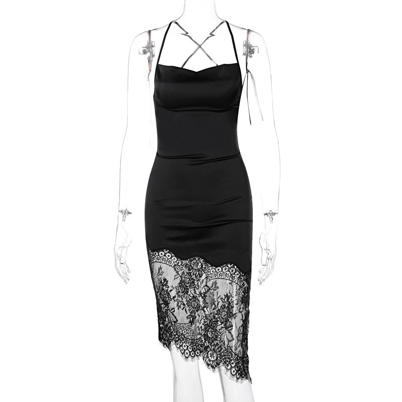 women's black lace midi dress