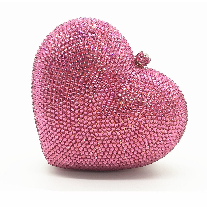 pink crystal heart clutch purse handbag