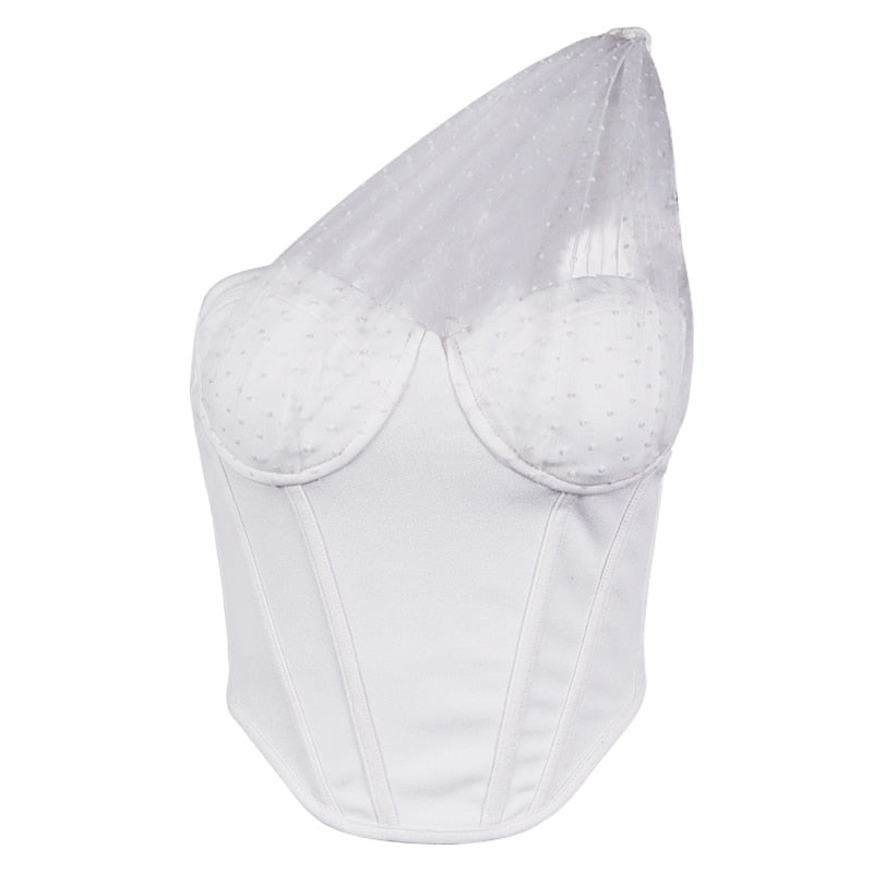 white mesh one shoulder corset top