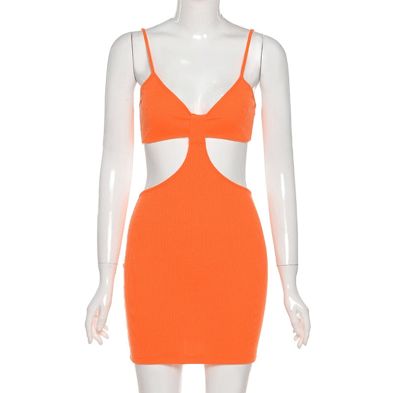 women's orange cutout mini dress