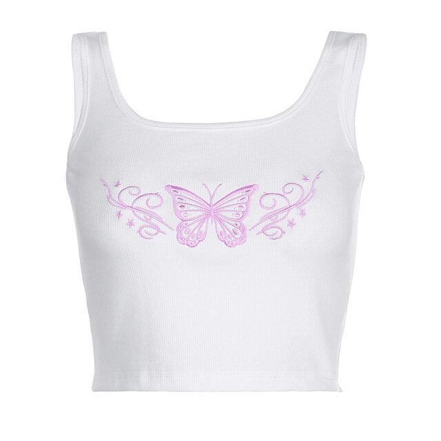white butterfly embroidered tank top