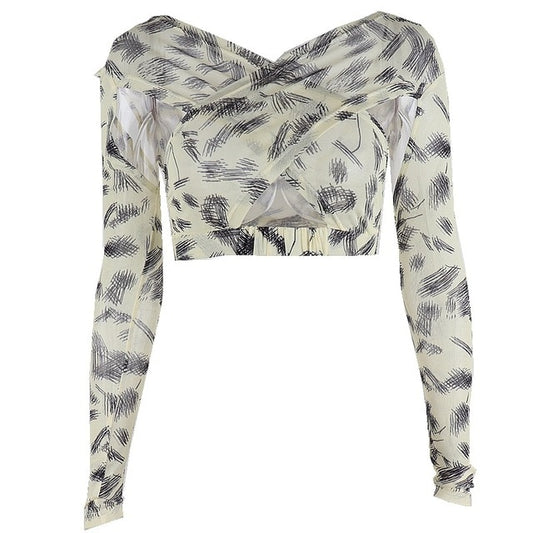 FEATHER PRINT MESH CUTOUT CROP TOP KYLIE JENNER