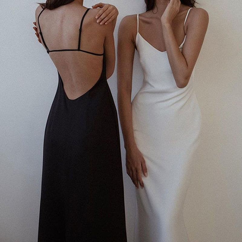 BLACK AND WHITE MAXI SLIP DRESS