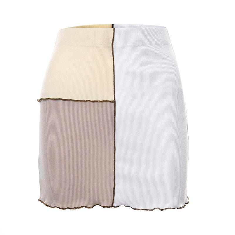 white ribbed ruffle mini skirt