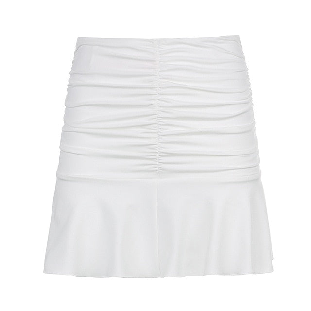 women's white ruffle mini skirt