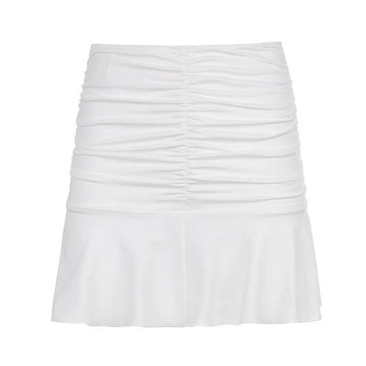 women's white ruffle mini skirt
