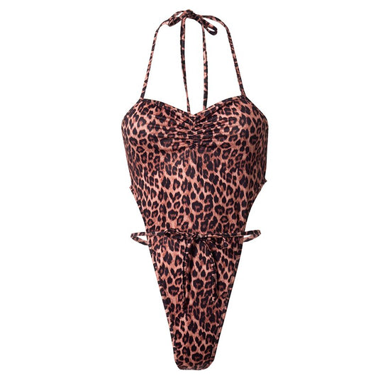 cheetah print one piece tie bathing suit
