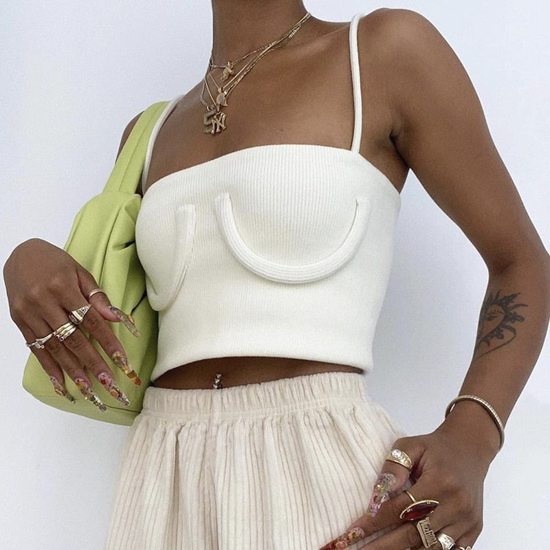 women's white ribbed crop top