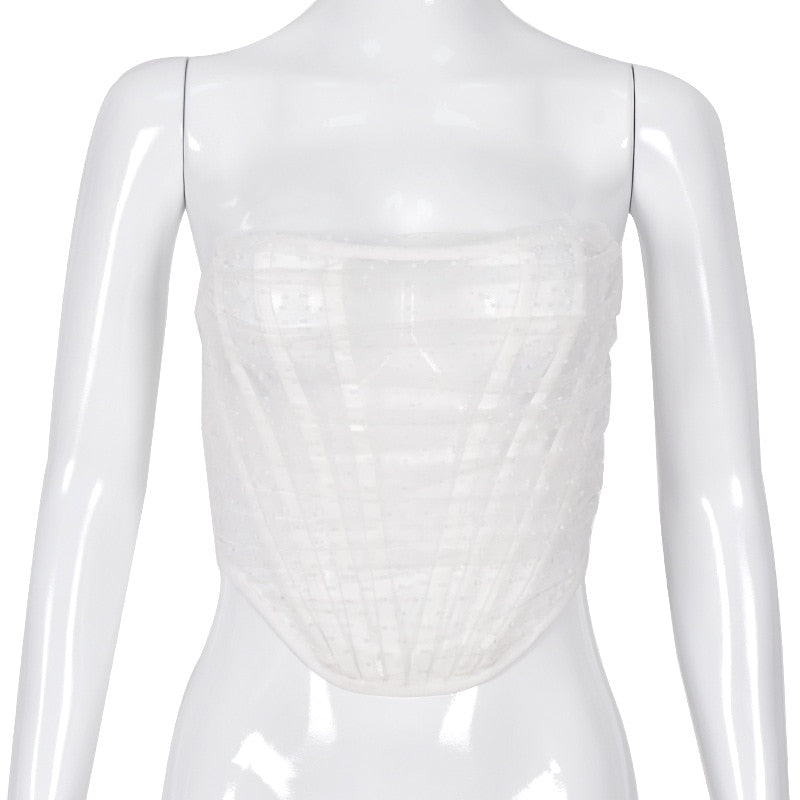 white mesh polka dot corset top