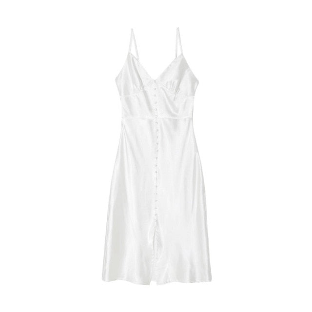 white satin maxi slip dress