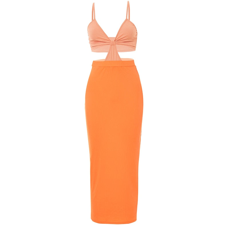 orange cutout maxi dress