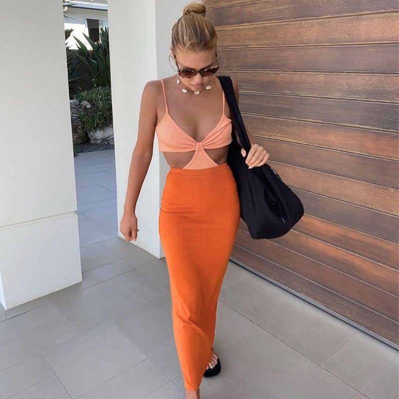 orange cutout maxi dress