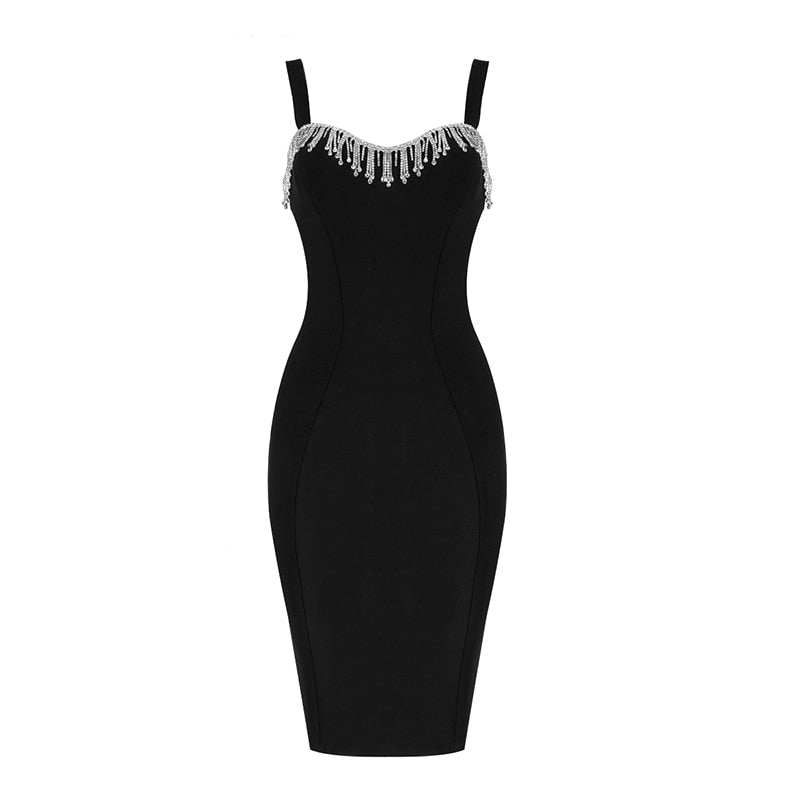 women's black crystal fringe maxi dress