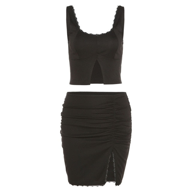 black two piece mini skirt set