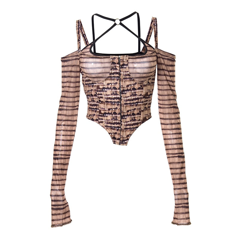 mesh tiger print long sleeve corset top bella hadid