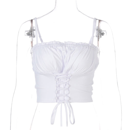 white ruffle lace corset top