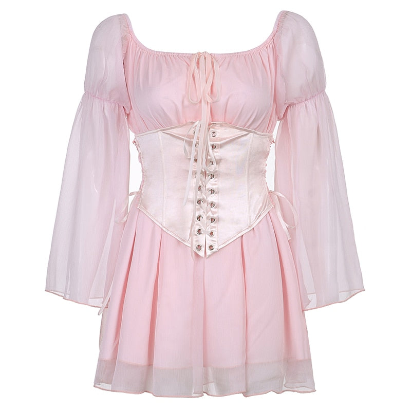 pink chiffon corset mini dress
