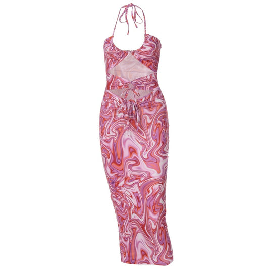women's pink tie dye cutout maxi dress