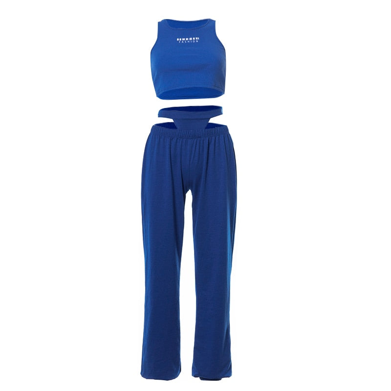 women's blue two piece sweatpant set