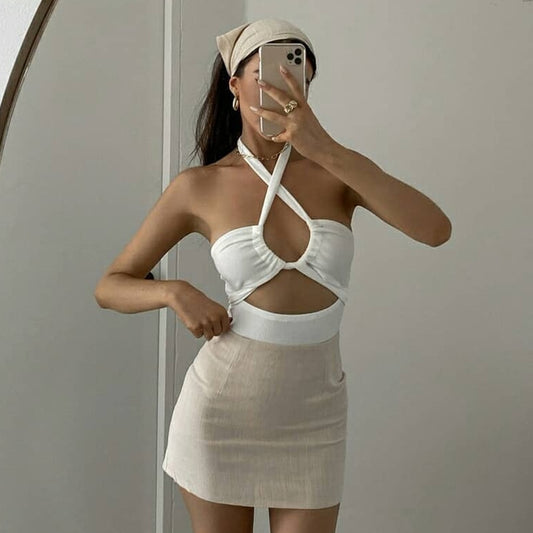 women' white cutout bodysuit top