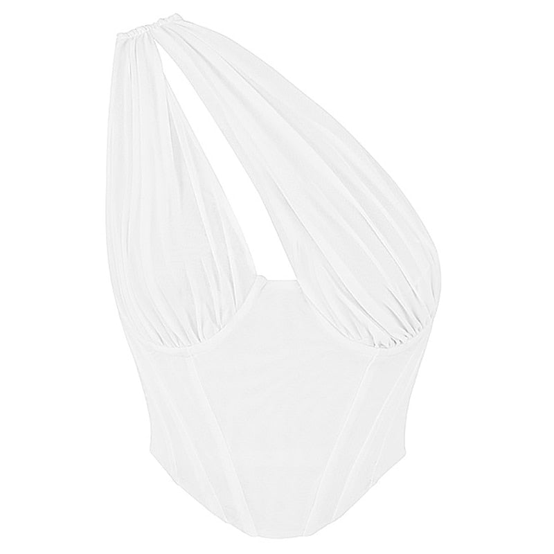 white cotton one shoulder corset top