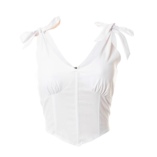 women's white bustier corset crop top with bows
