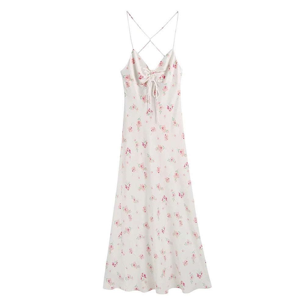 white pink floral midi day dress