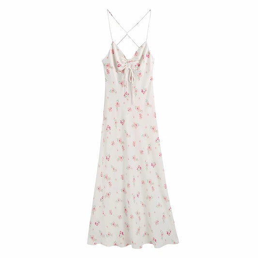 white pink floral midi day dress