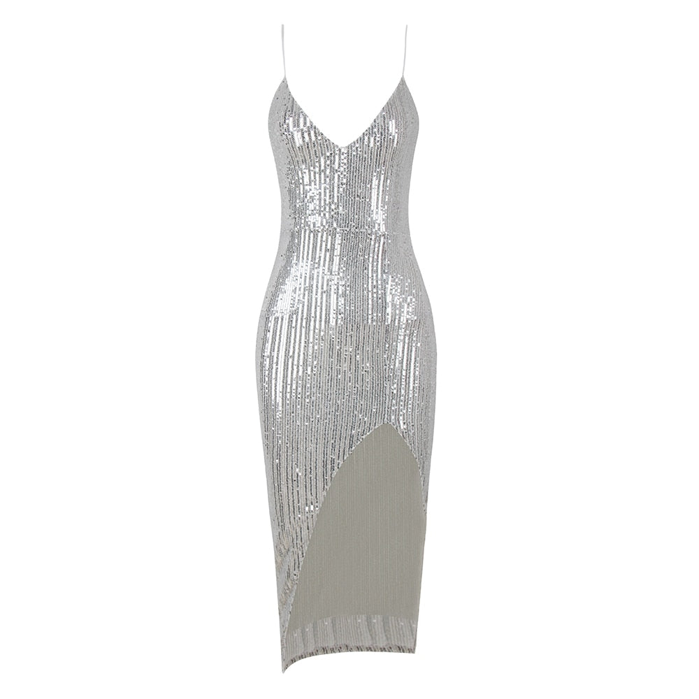 SILVER SEQUIN MAXI DRESS NYE HOLIDAY PARTY DRESSES