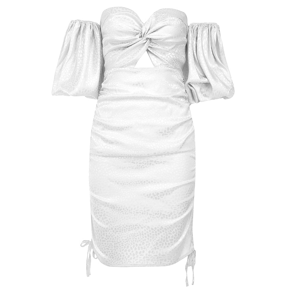 white puff sleeve cutout mini dress