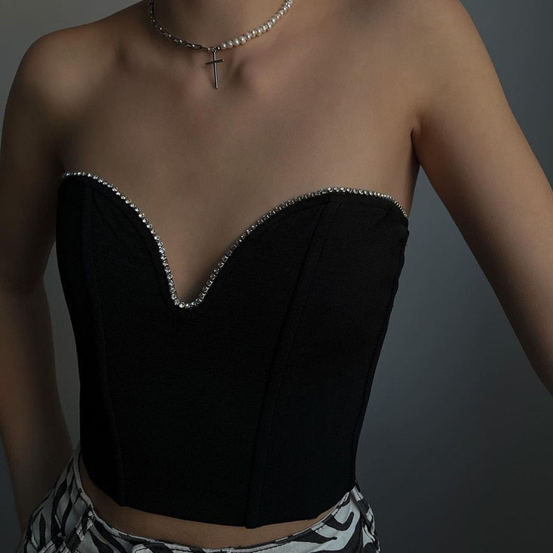 diamond crystal black corset crop top
